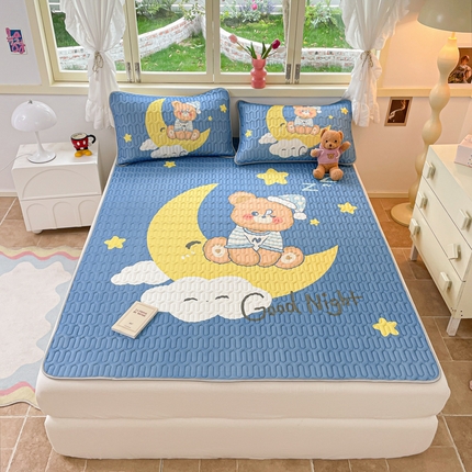 91家纺网 家纺一手货源 找家纺 喜梦缘 2025新款0.5大版卡通乳胶凉席三件套 晚安