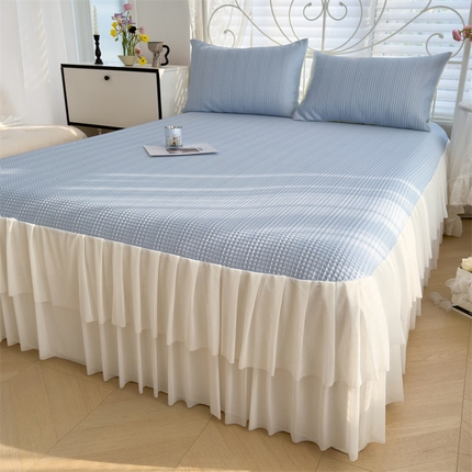 91家纺网 家纺一手货源 找家纺 （总）灰鲸 2025新款A类舒适凉豆豆华夫格床裙款凉席