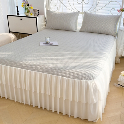 灰鲸 2025新款A类舒适凉豆豆华夫格床裙款凉席 华夫格-普鲁士灰床裙款