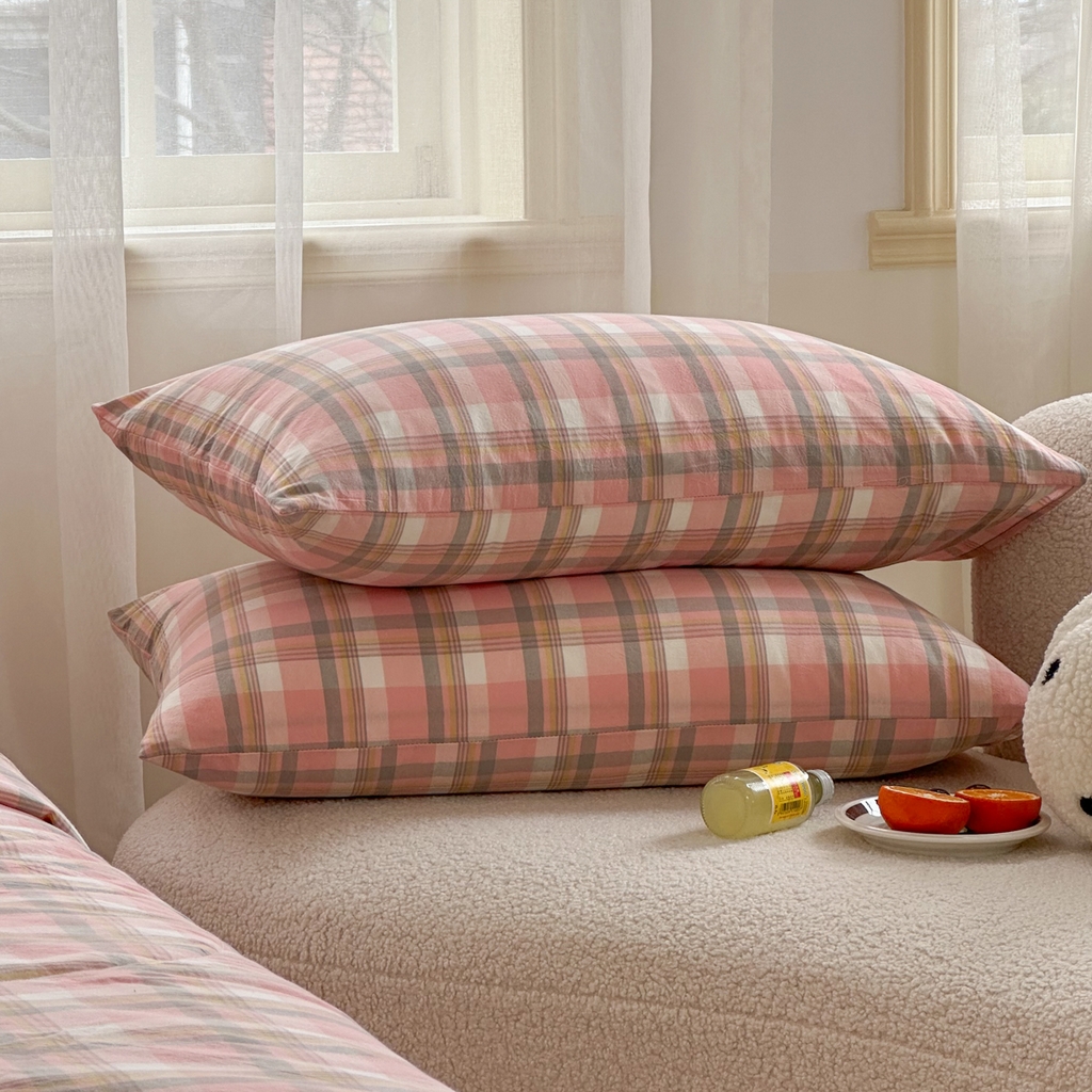 91家纺网 家纺一手货源 找家纺 棉邦 2024新款全棉水洗棉色织夏被四件套 简兮粉