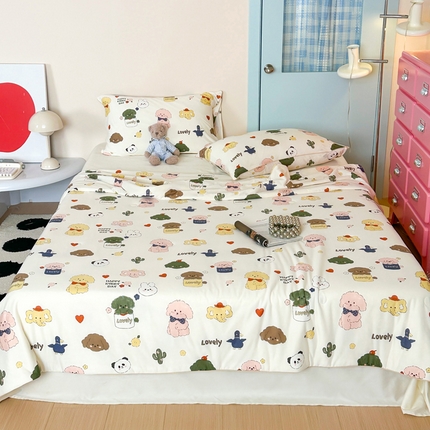 91家纺网 家纺一手货源 找家纺 一加一 2025新款A类牛奶丝针织棉大豆夏被 宠物小狗