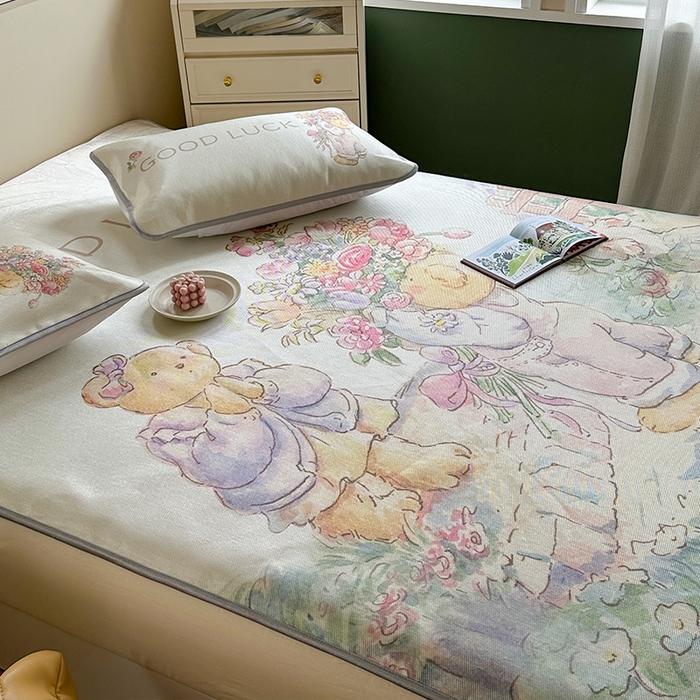 91家纺网 家纺一手货源 找家纺 萝莉家纺 2024新款大版冰丝凉席床席床笠款 送你一个春天-平席款 