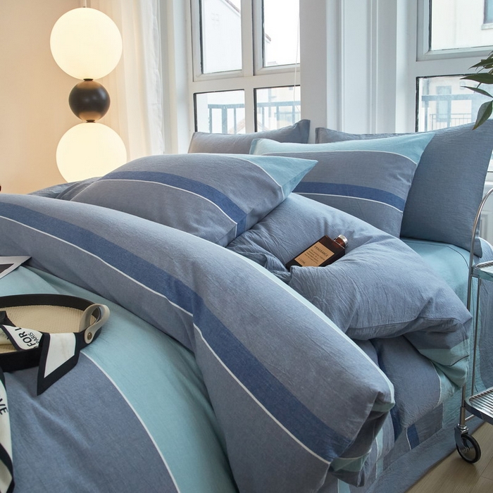 91家纺网 家纺一手货源 找家纺 金纱玉纺家纺 2024新款色织全棉水洗棉四件套 曼达拉-灰