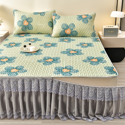 91家纺网 家纺一手货源 找家纺 （总1）诺梵 2025新款可拆卸乳胶凉席三件套床裙款