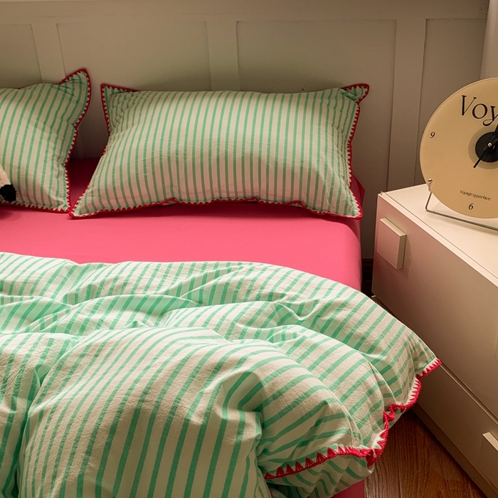 91家纺网 家纺一手货源 找家纺 （总）莱茵家居 2024新款A类多巴胺撞色全棉水洗棉四件套