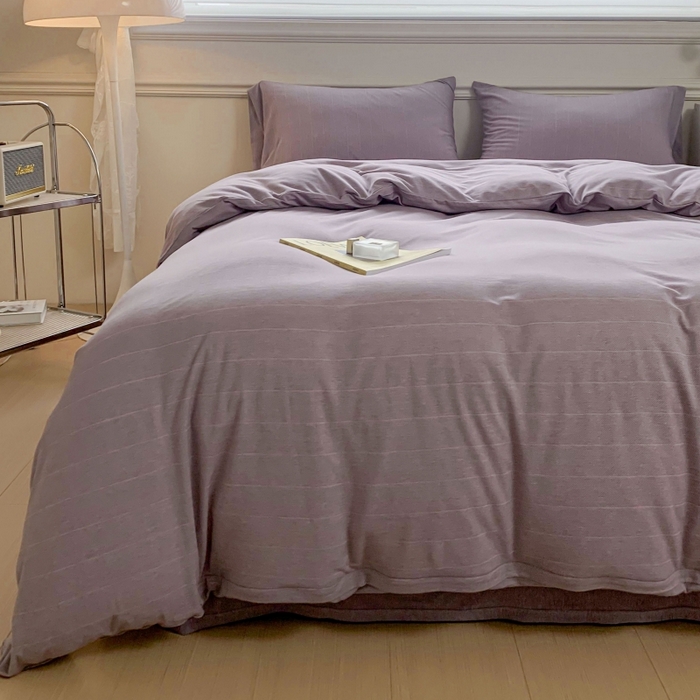 91家纺网 家纺一手货源 找家纺 恋尚羽家纺 2025新款A类母婴级全棉色织针织棉四件套 纯紫