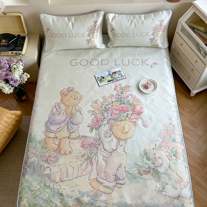 91家纺网 家纺一手货源 找家纺 萝莉家纺 2024新款大版冰丝凉席床席床笠款 送你一个春天-床笠款