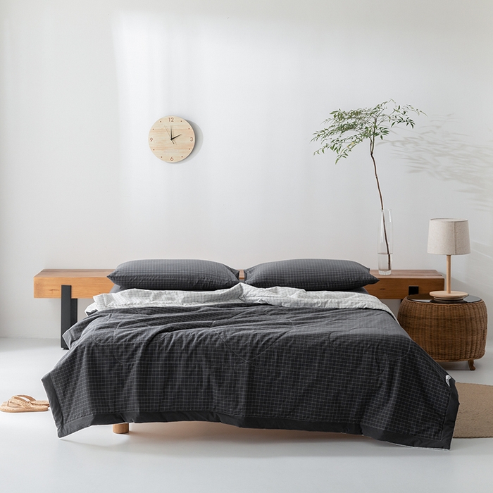 91家纺网 家纺一手货源 找家纺 棉邦 2024新款全棉水洗棉色织夏被四件套 小灰格