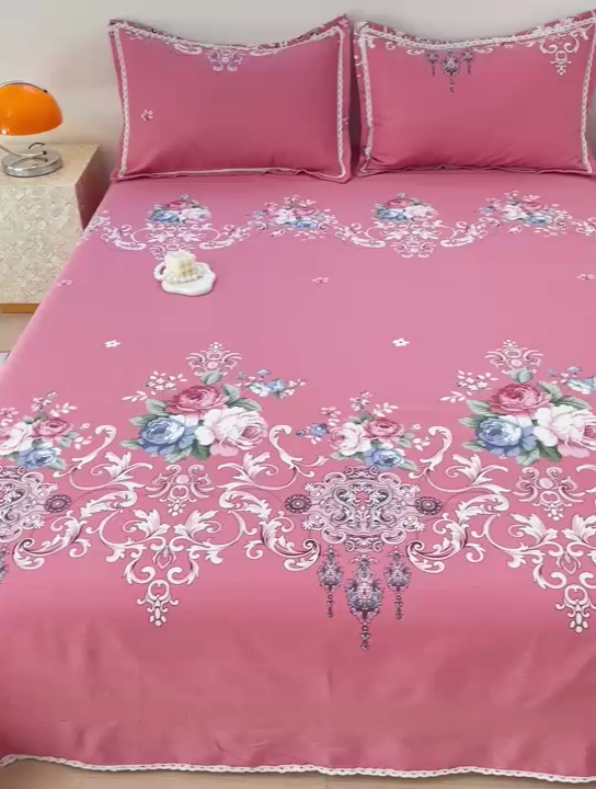 91家纺网 家纺一手货源 找家纺 宜家坊 2024新款鱼骨棉老粗布凉席花边款床单三件套 欧式风情-粉