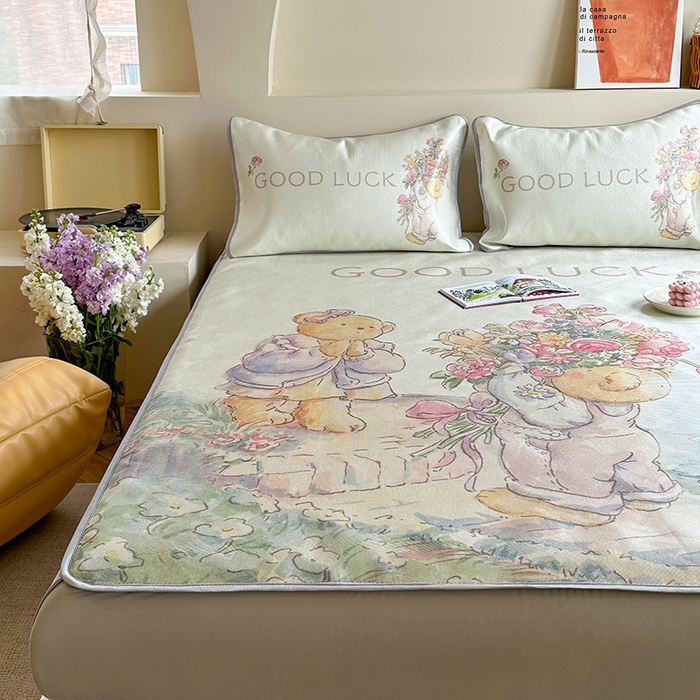 91家纺网 家纺一手货源 找家纺 萝莉家纺 2024新款大版冰丝凉席床席床笠款 送你一个春天-床笠款