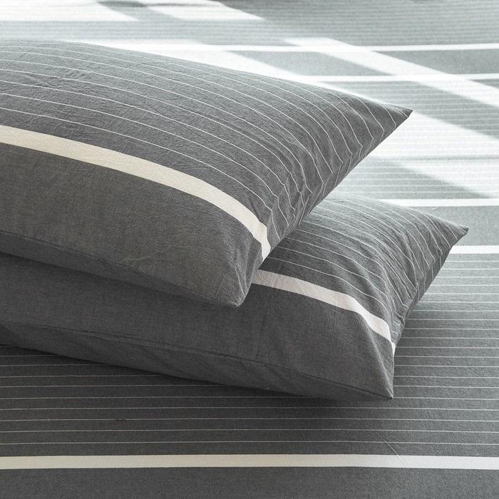 91家纺网 家纺一手货源 找家纺 金纱玉纺家纺 2024新款色织全棉水洗棉四件套 多拉-灰