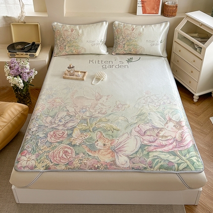 萝莉家纺 2024新款大版冰丝凉席床席床笠款 小猫咪的花园-平席款 