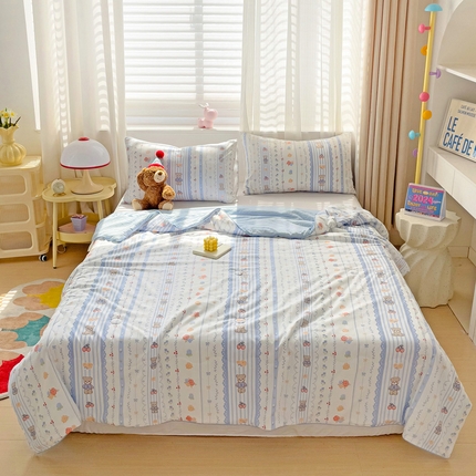 91家纺网 家纺一手货源 找家纺 （总）海岛哥哥 2024新款水洗双层纱超柔单夏被嵌绳款