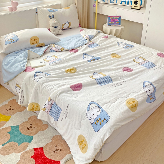 91家纺网 家纺一手货源 找家纺 海岛哥哥 2024新款水洗双层纱超柔单夏被嵌绳款 布袋狗