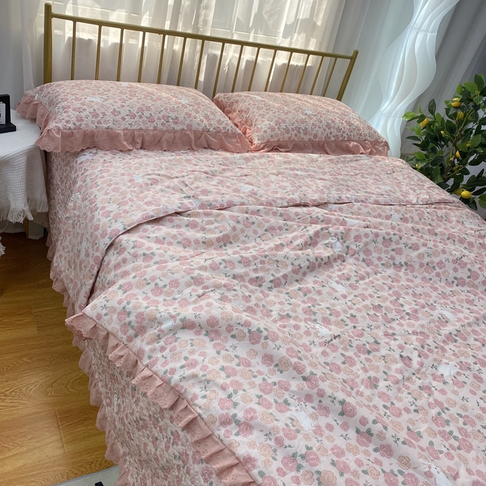 91家纺网 家纺一手货源 找家纺 暖居 2024新款直播全棉夹棉床盖夏被三件套夏凉被 美丽故事