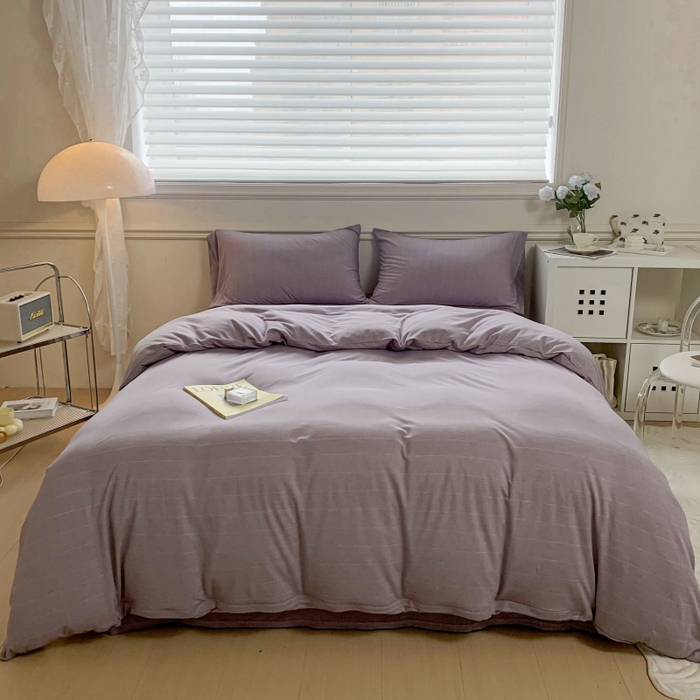 91家纺网 家纺一手货源 找家纺 恋尚羽家纺 2025新款A类母婴级全棉色织针织棉四件套 纯紫