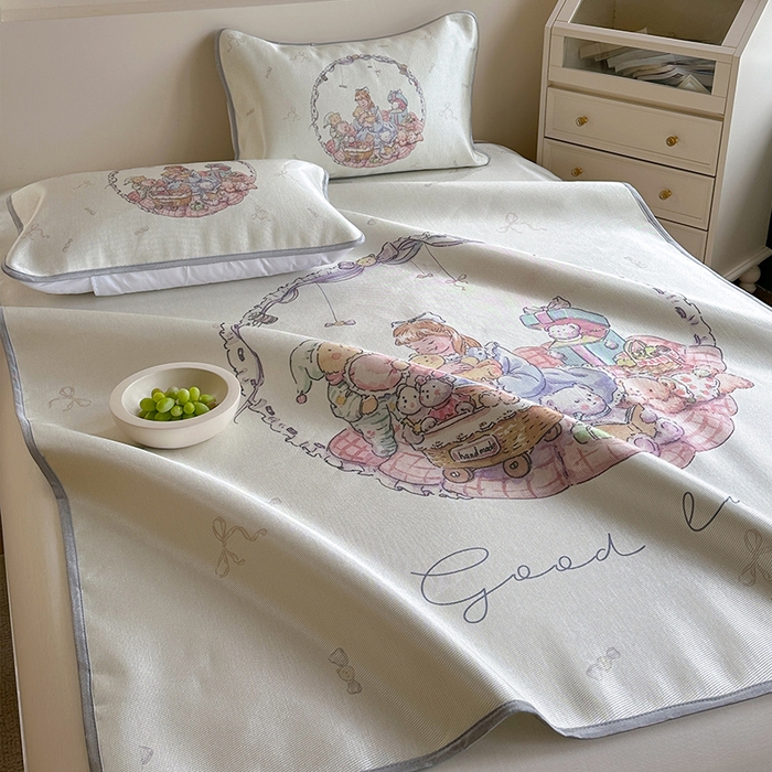 91家纺网 家纺一手货源 找家纺 萝莉家纺 2024新款大版冰丝凉席床席床笠款 我和我的玩具小熊们-平席款 