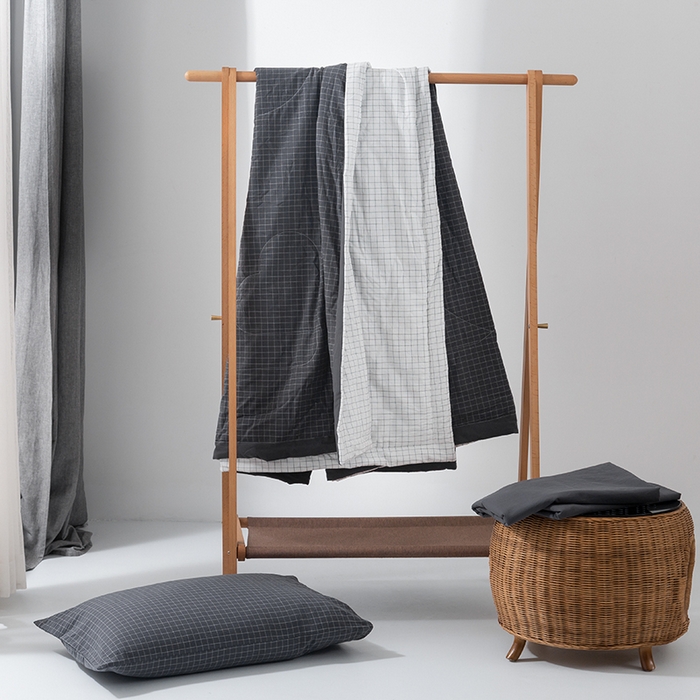 91家纺网 家纺一手货源 找家纺 棉邦 2024新款全棉水洗棉色织夏被四件套 小灰格