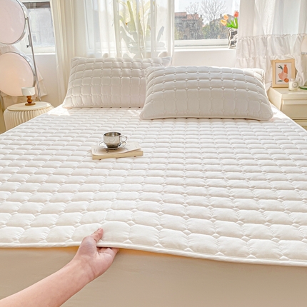 91家纺网 家纺一手货源 找家纺 萌飞2024新款全棉新疆棉花夹棉床垫加厚床褥垫被三件套-纯色 经典（白）