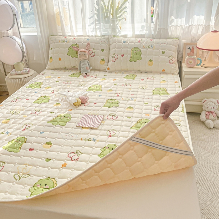 91家纺网 家纺一手货源 找家纺 萌飞2024新款全棉新疆棉花夹棉床垫加厚床褥垫被三件套印花 幸运独角龙