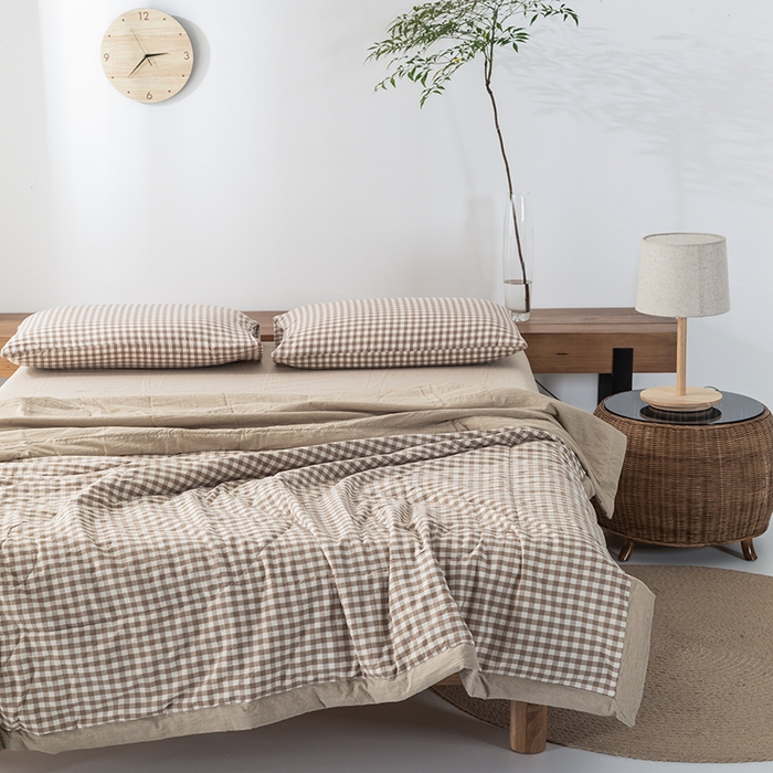 91家纺网 家纺一手货源 找家纺 棉邦 2024新款全棉水洗棉色织夏被四件套 米小格