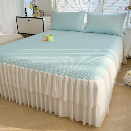 91家纺网 家纺一手货源 找家纺 （总）灰鲸 2025新款A类舒适凉豆豆华夫格床裙款凉席