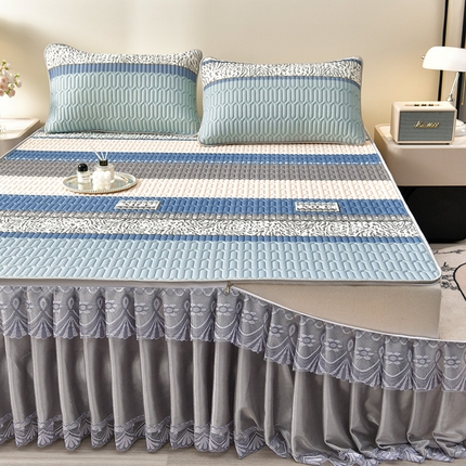 91家纺网 家纺一手货源 找家纺 （总1）诺梵 2025新款可拆卸乳胶凉席三件套床裙款