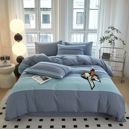 91家纺网 家纺一手货源 找家纺 金纱玉纺家纺 2024新款色织全棉水洗棉四件套 曼达拉-灰