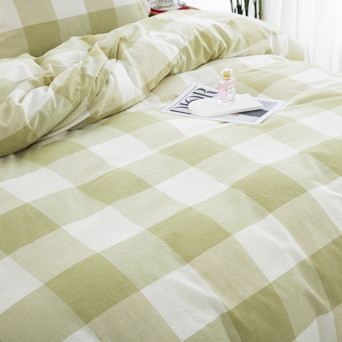 91家纺网 家纺一手货源 找家纺 棉邦 2023新款A类全棉色织水洗棉四件套-第二批 绿密大格