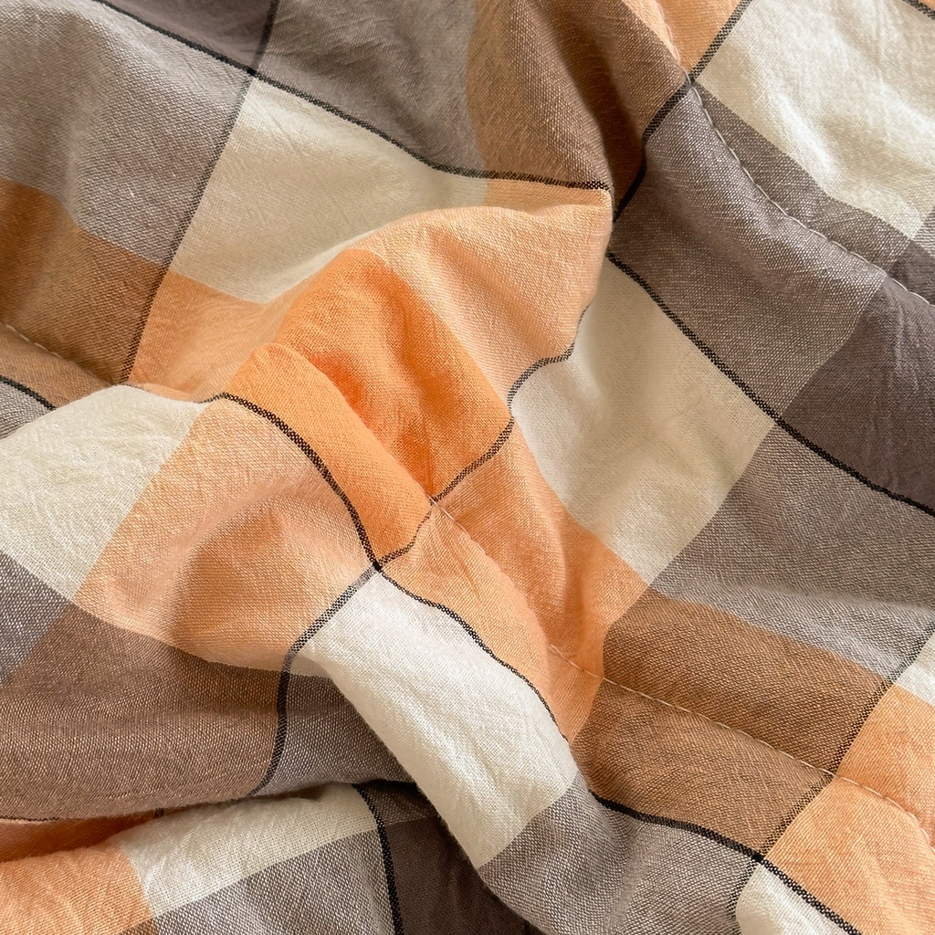 91家纺网 家纺一手货源 找家纺 棉邦 2024新款全棉水洗棉色织夏被四件套 桔方格黄