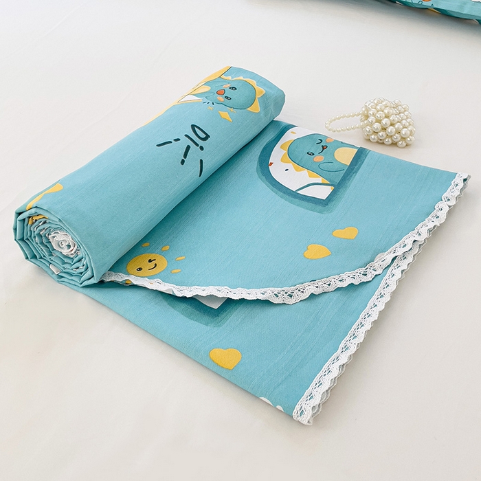 91家纺网 家纺一手货源 找家纺 宜家坊 2024新款鱼骨棉老粗布凉席花边款床单三件套 恐龙日记