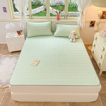 91家纺网 家纺一手货源 找家纺 喜梦缘 2025新款0.5大版卡通乳胶凉席三件套 清新绿