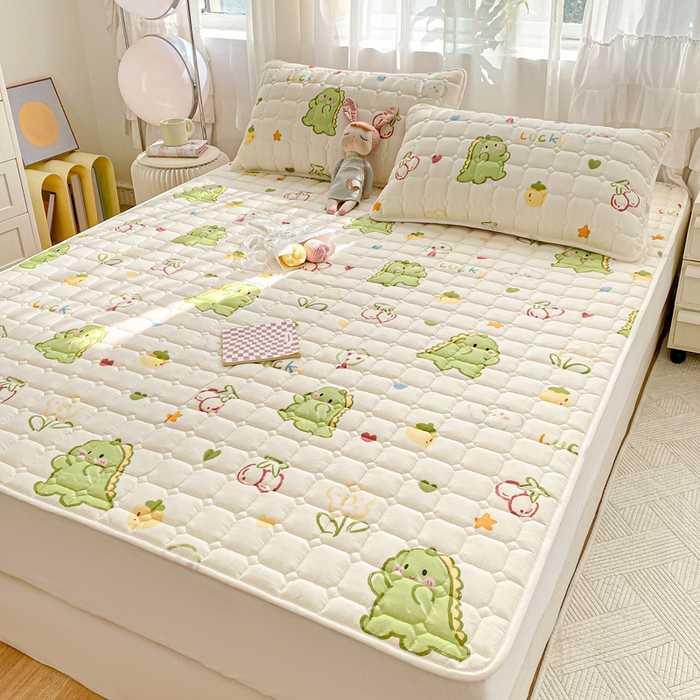 91家纺网 家纺一手货源 找家纺 萌飞2024新款全棉新疆棉花夹棉床垫加厚床褥垫被三件套印花 幸运独角龙