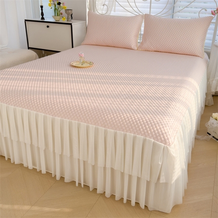 灰鲸 2025新款A类舒适凉豆豆华夫格床裙款凉席 凉豆豆-爱丽丝粉床裙款