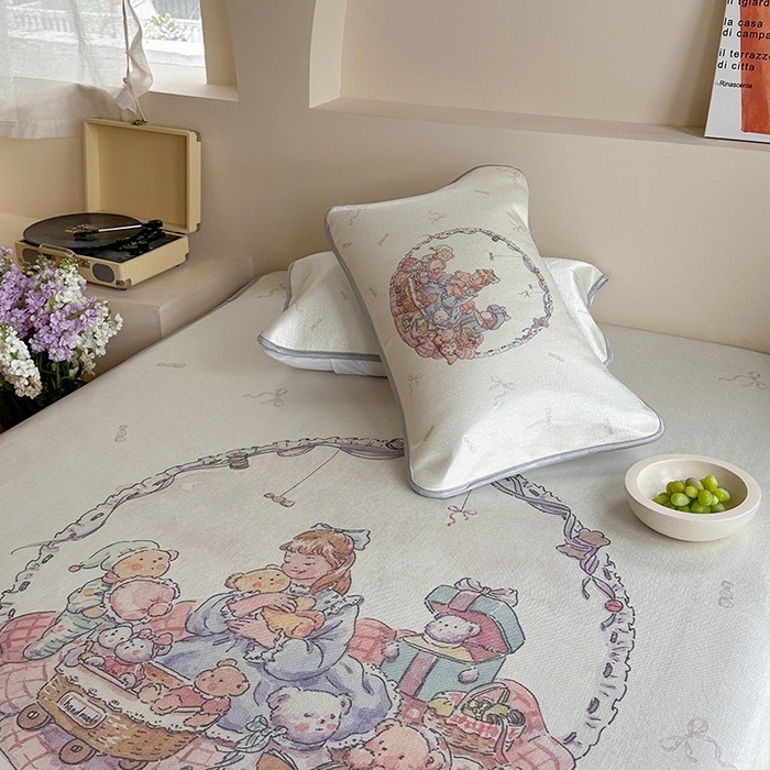 91家纺网 家纺一手货源 找家纺 萝莉家纺 2024新款大版冰丝凉席床席床笠款 我和我的玩具小熊们-平席款 