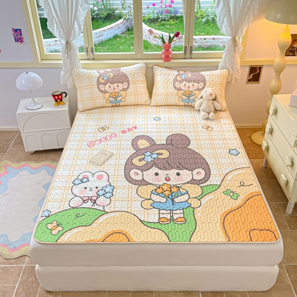 91家纺网 家纺一手货源 找家纺 喜梦缘 2025新款0.5大版卡通乳胶凉席三件套 兔子女孩
