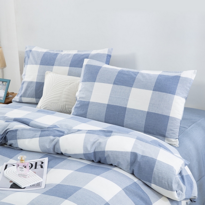 91家纺网 家纺一手货源 找家纺 棉邦 2023新款A类全棉色织水洗棉四件套-第二批 蓝密大格