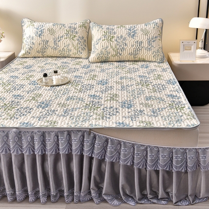 91家纺网 家纺一手货源 找家纺 诺梵 2025新款可拆卸乳胶凉席三件套床裙款 花语