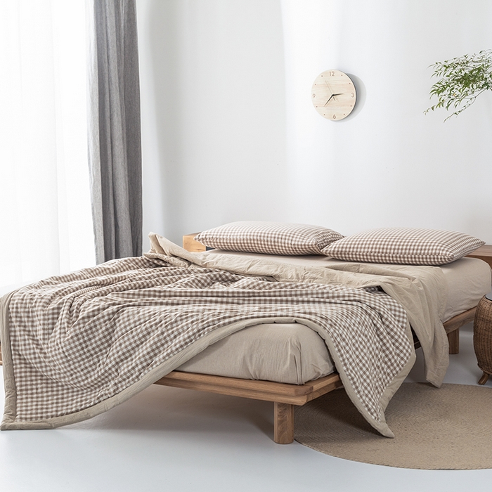 91家纺网 家纺一手货源 找家纺 棉邦 2024新款全棉水洗棉色织夏被四件套 米小格