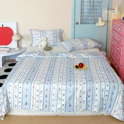 91家纺网 家纺一手货源 找家纺 一加一 2025新款A类牛奶丝针织棉大豆夏被 蓝颜小兔