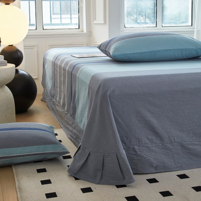 91家纺网 家纺一手货源 找家纺 金纱玉纺家纺 2024新款色织全棉水洗棉四件套 曼达拉-灰