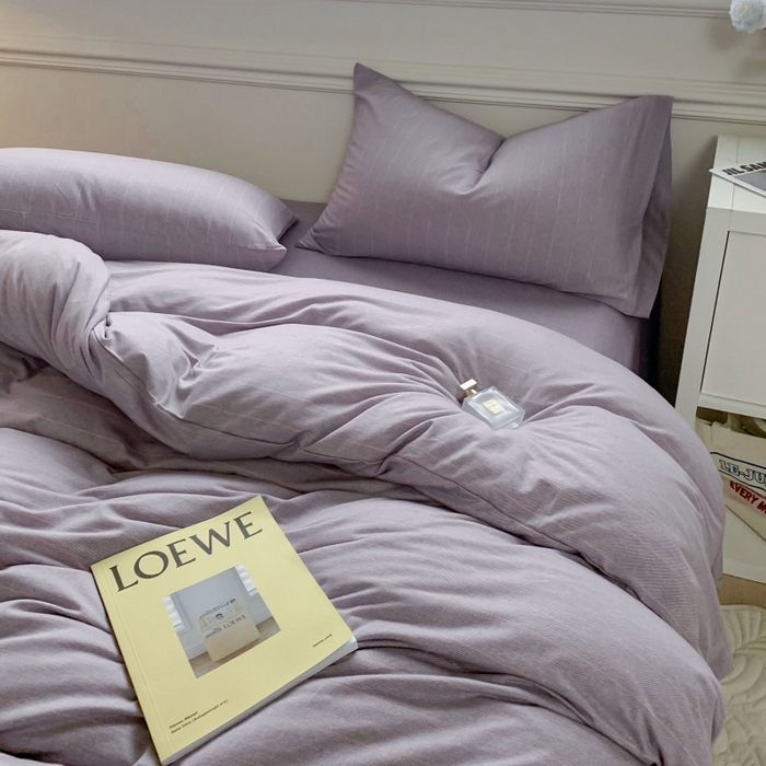 91家纺网 家纺一手货源 找家纺 恋尚羽家纺 2025新款A类母婴级全棉色织针织棉四件套 纯紫