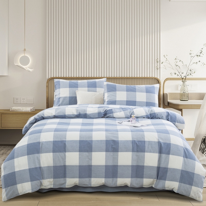 91家纺网 家纺一手货源 找家纺 棉邦 2023新款A类全棉色织水洗棉四件套-第二批 蓝密大格