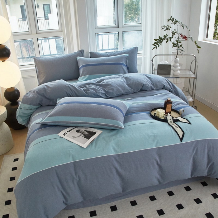 91家纺网 家纺一手货源 找家纺 金纱玉纺家纺 2024新款色织全棉水洗棉四件套 曼达拉-灰