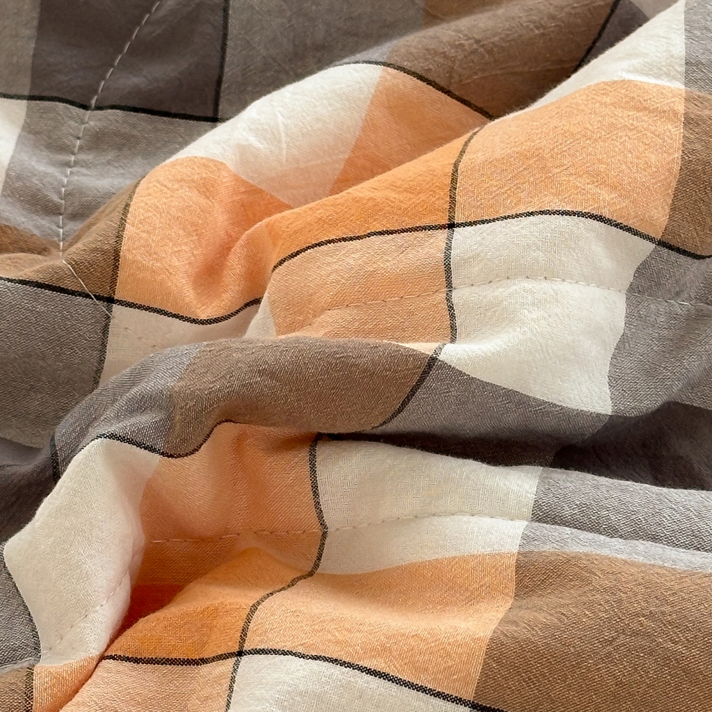 91家纺网 家纺一手货源 找家纺 棉邦 2024新款全棉水洗棉色织夏被四件套 桔方格粉