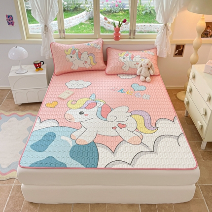 91家纺网 家纺一手货源 找家纺 喜梦缘 2025新款0.5大版卡通乳胶凉席三件套 独角飞马