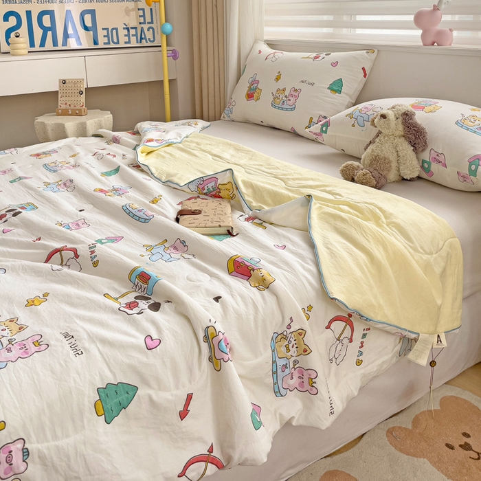 91家纺网 家纺一手货源 找家纺 海岛哥哥 2024新款水洗双层纱超柔单夏被嵌绳款 欢乐园