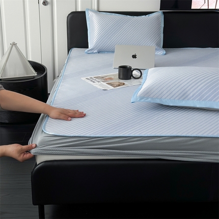 三味舒屋 2025新款抗菌凉感提花席简约冰丝养生凉席-简生活系列（床笠款） 床笠 极光蓝床笠