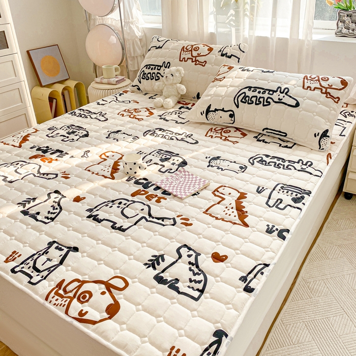 91家纺网 家纺一手货源 找家纺 萌飞2024新款全棉新疆棉花夹棉床垫加厚床褥垫被三件套印花 幼森