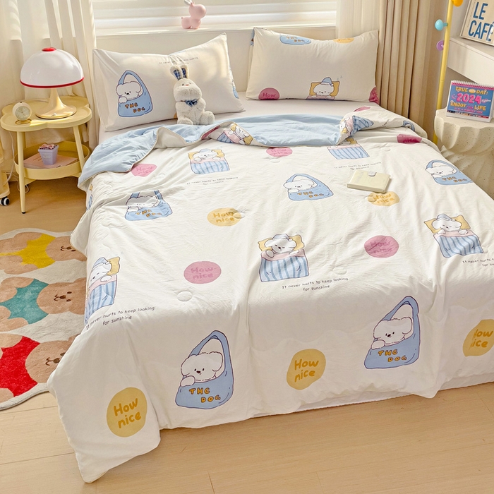 91家纺网 家纺一手货源 找家纺 海岛哥哥 2024新款水洗双层纱超柔单夏被嵌绳款 布袋狗